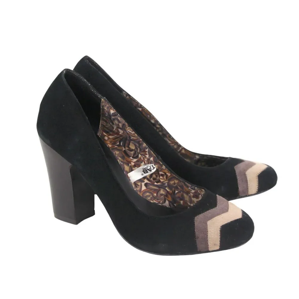 Missoni BLACK GENUINE LEATHER SUEDE HIGH HEEL ROUND TOE CLASSIC PUMP SHOES Sz 9